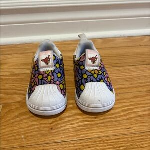 Adidas Kids Floral Slip-On Sneakers - White, Pink, Yellow, Blue